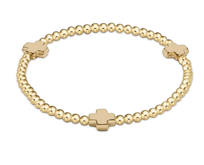 BSCGP3GLD Signature Cross Gold Pattern 3mm Bead Bracelet - Gold
