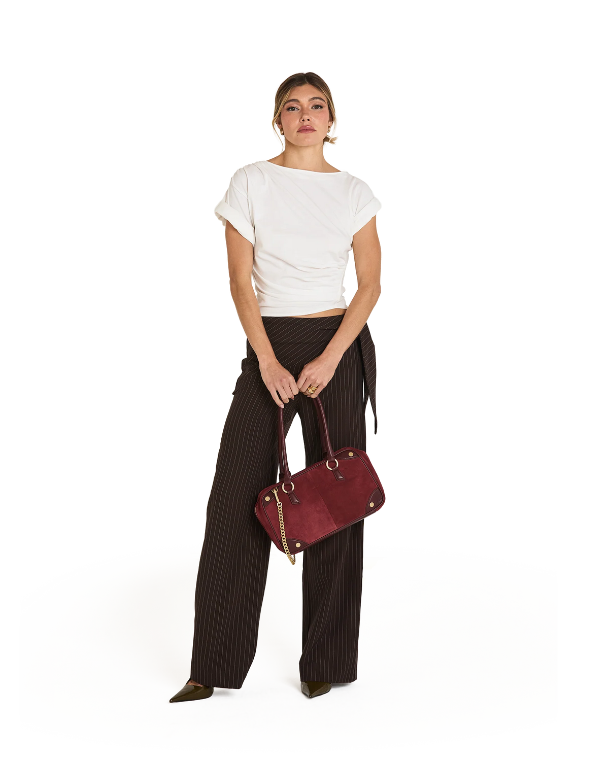 PREORDER NOW! Meredith Medium Cherrywood Suede/Brushed Gold