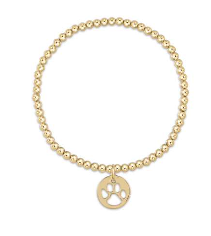 BCLG3PPGD Classic Gold 3mm Bead Bracelet - Paw Print Gold Disc