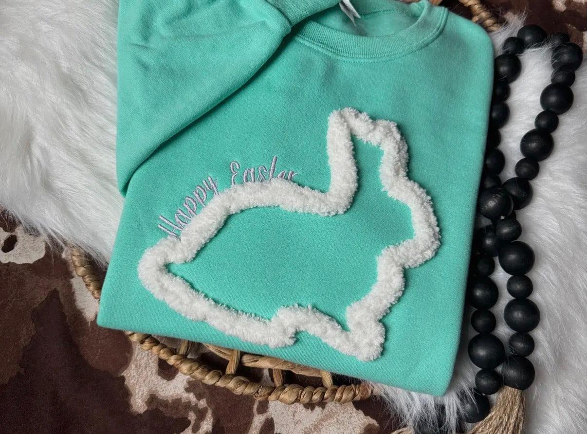 Happy Easter Bunny Sweatshirt Light Blue or Cool Mint
