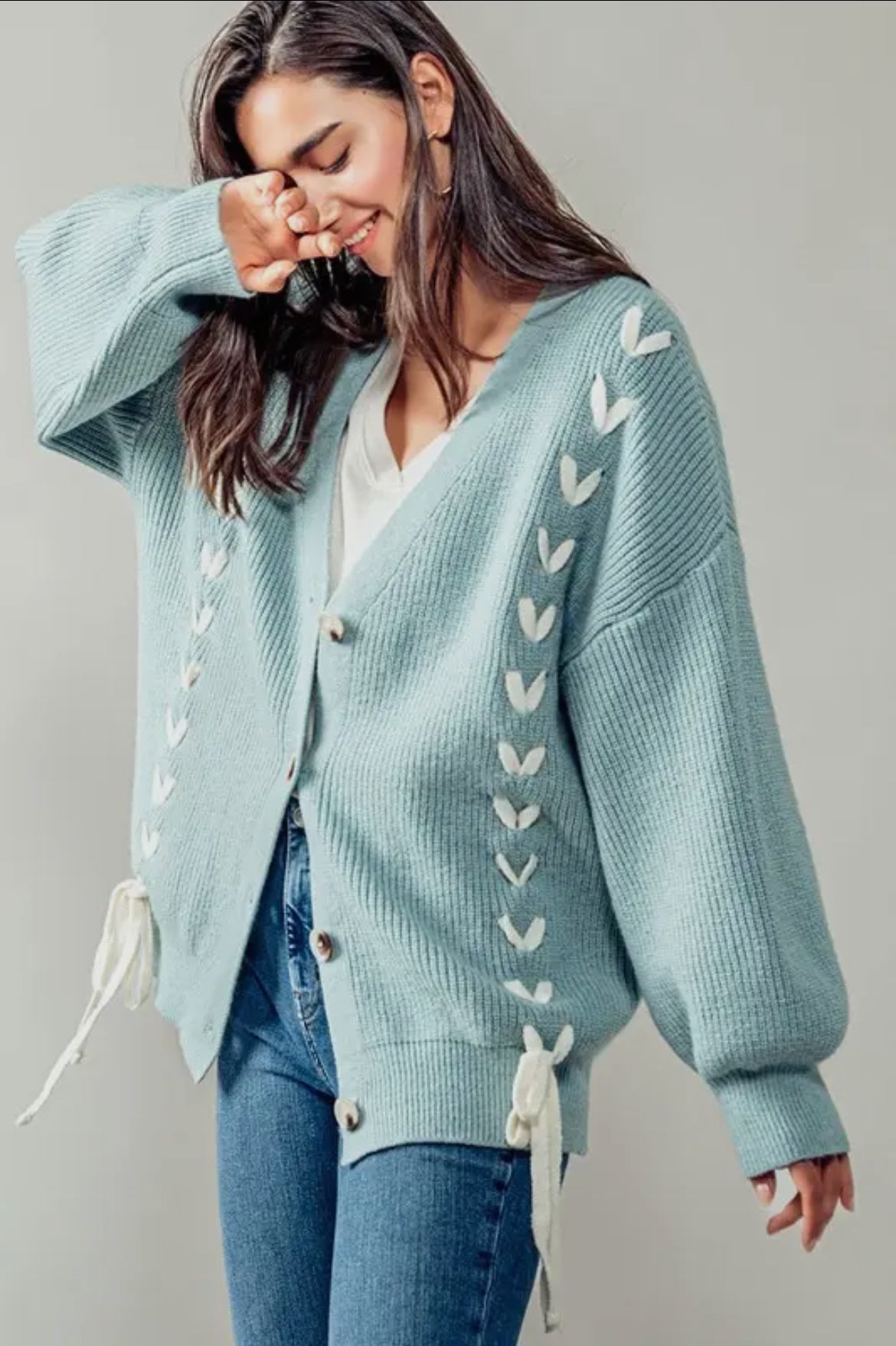 Heartbeat Weave Cardigan Blue S/M or M/L M/L