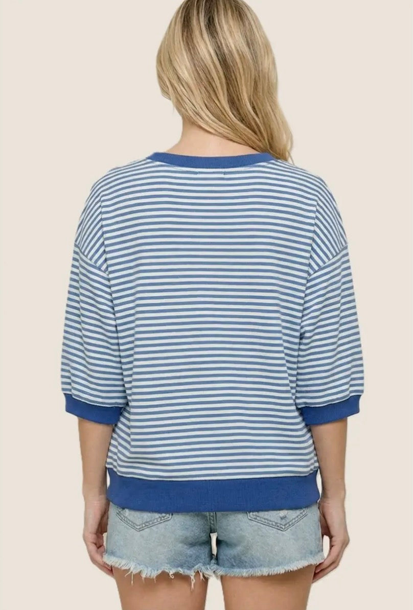 COMING SOON! 20566 Contrast Banded Stripe Sweatshirt Blue