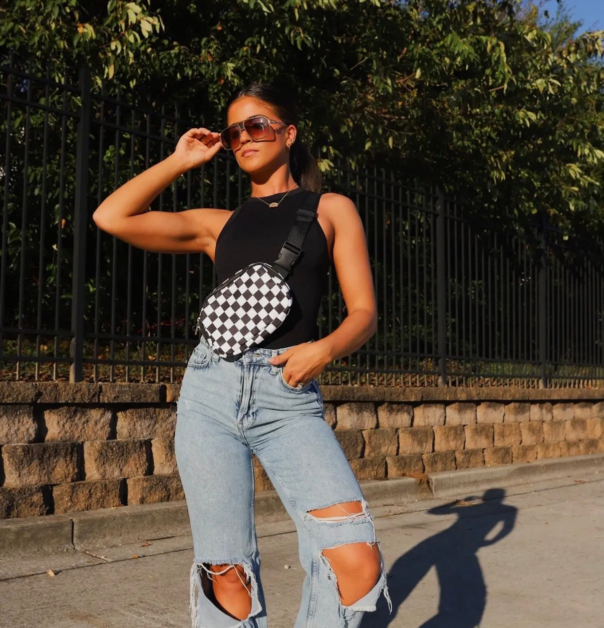 Black and White Check Crossbody Bag