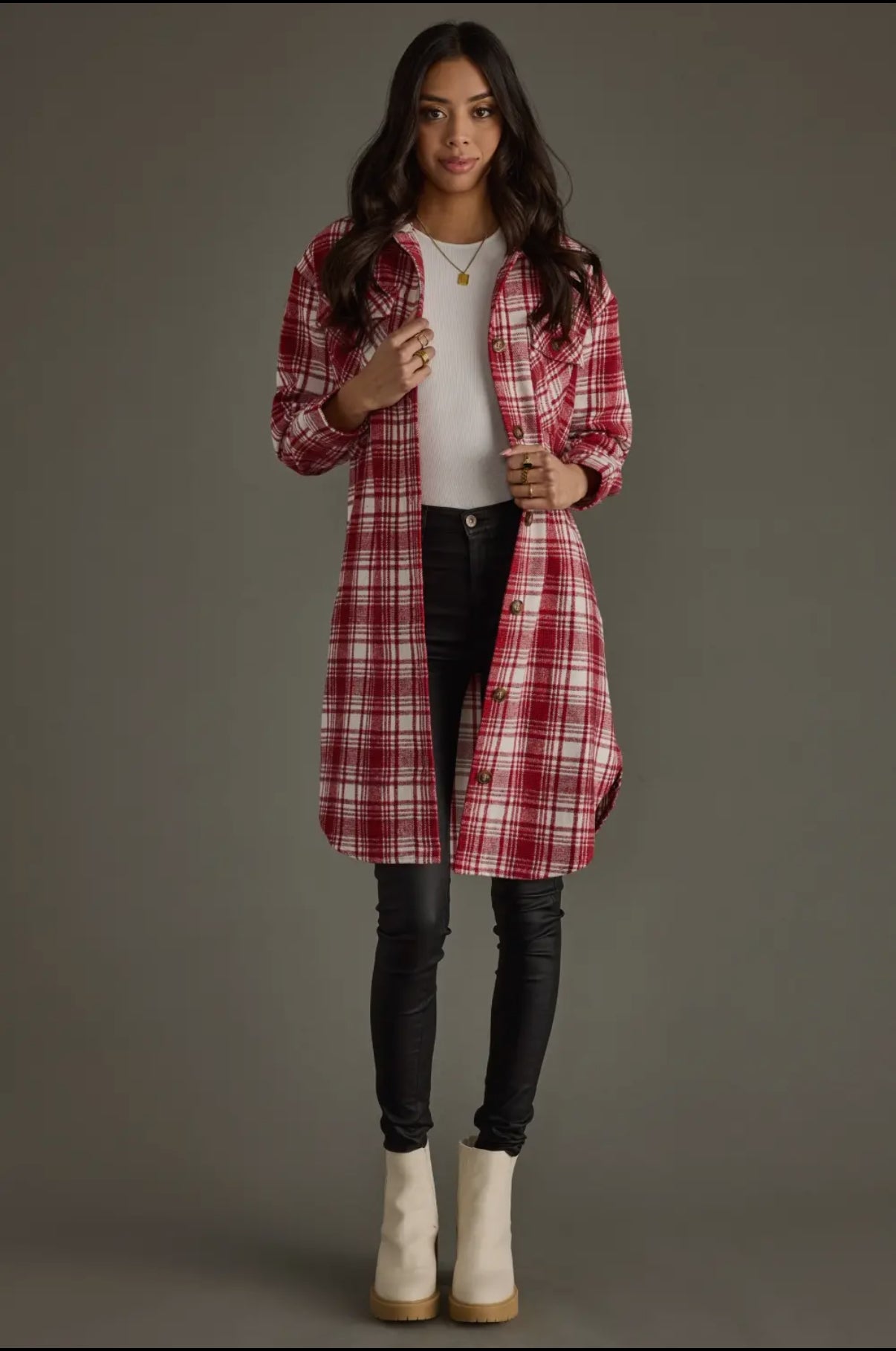 Red & White Plaid Long Shacket