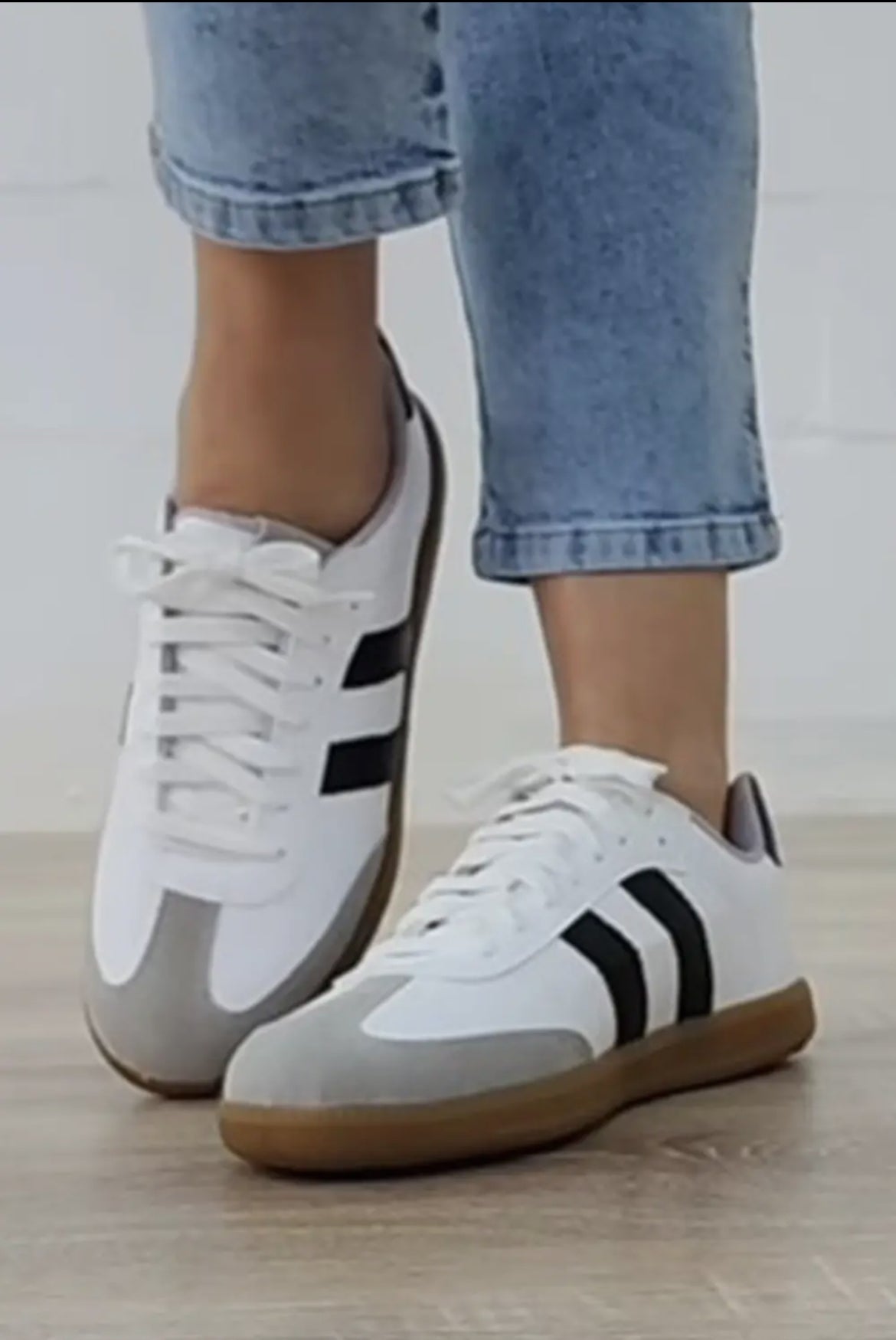 LDC Striped Lace-Up Flat Sneakers White