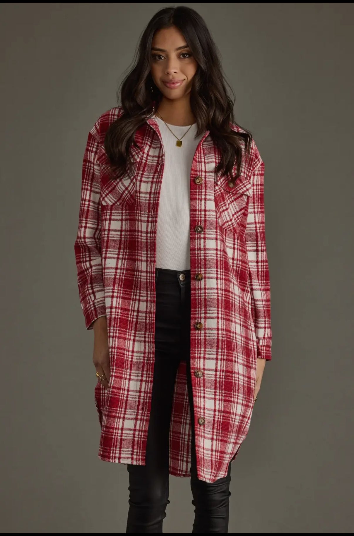 Red & White Plaid Long Shacket