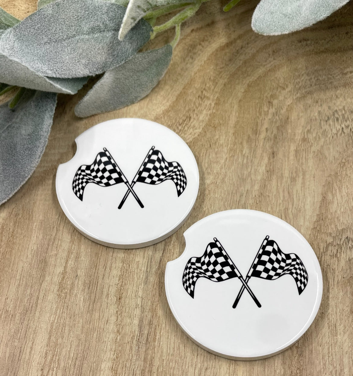 Black/White Checkered Flag Car Coasters