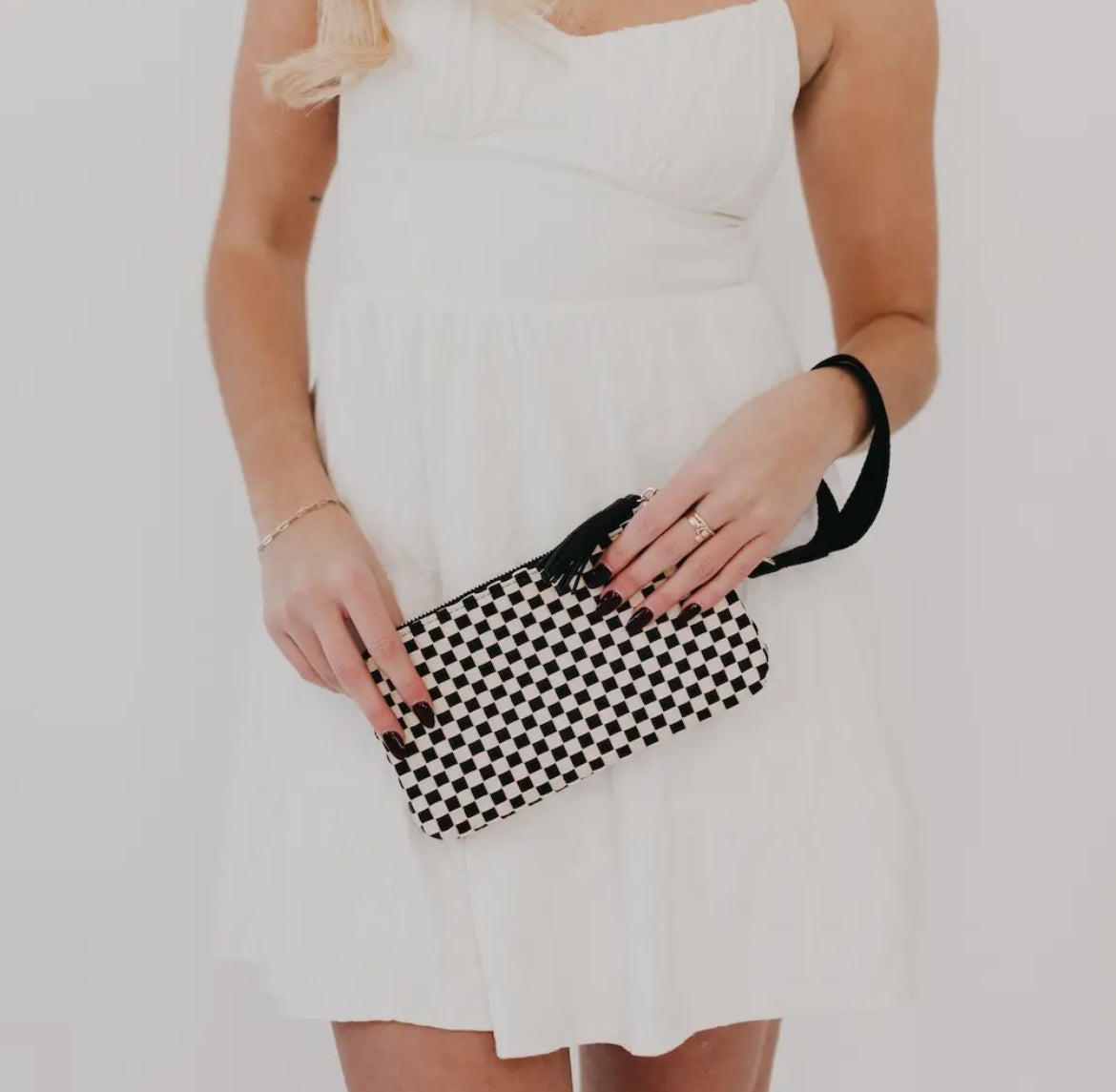 Emma Woven Clutch Wristlet Black Checkered