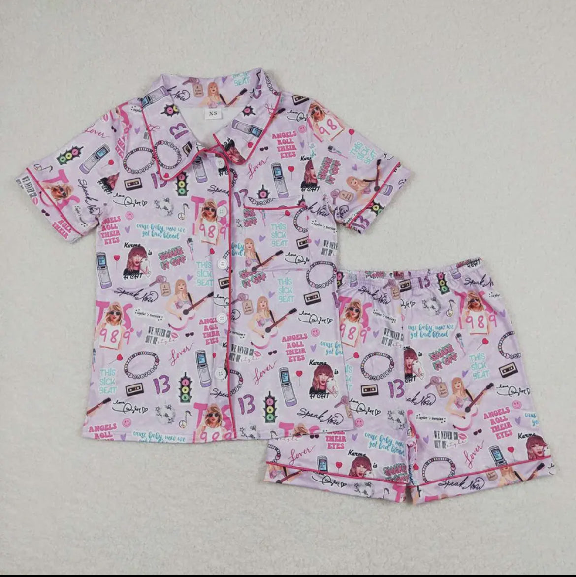 Taylor Swift Inspired 1989 Button Top Shorts Pajamas Adult