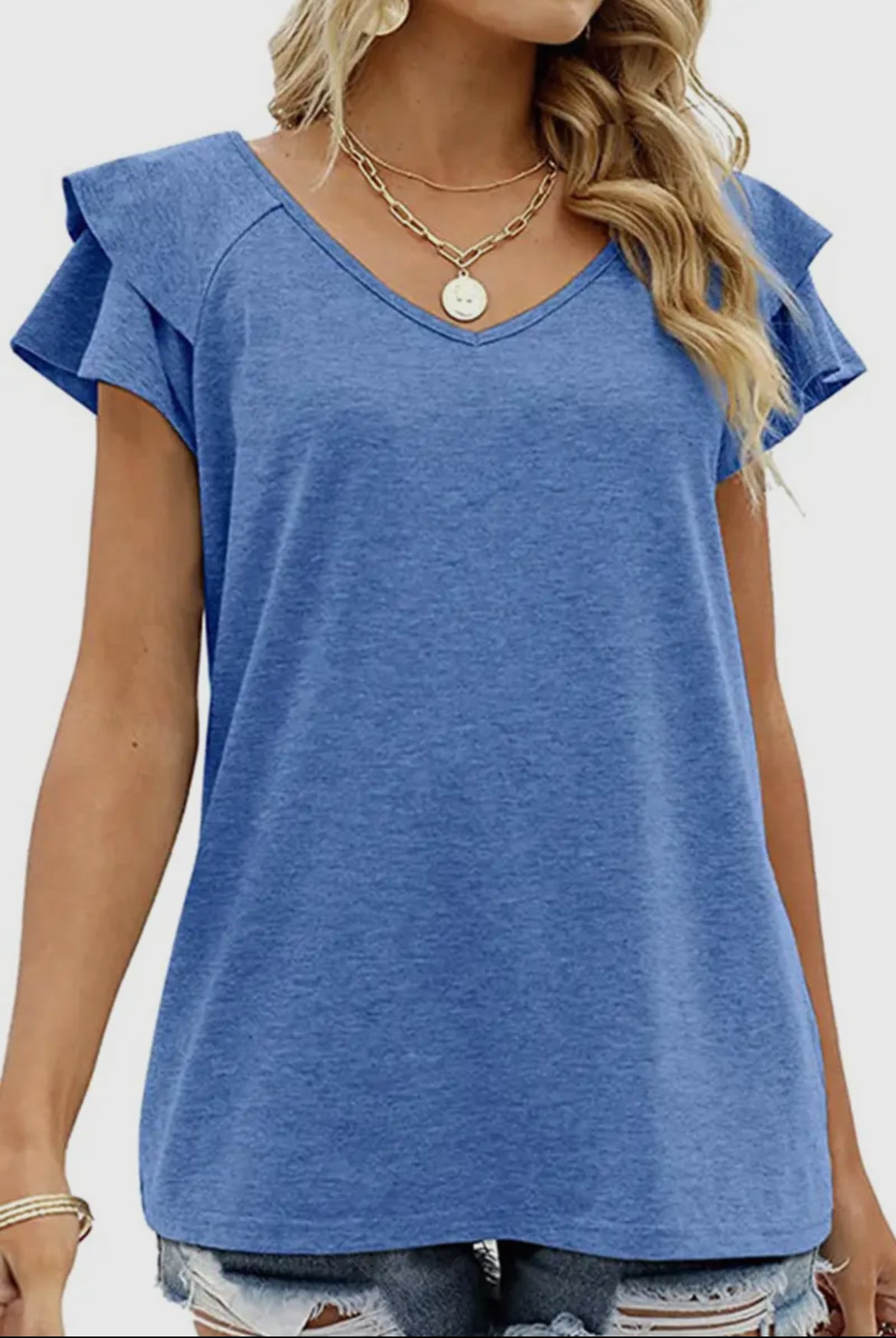 V Neck Double Sleeve Loose Top