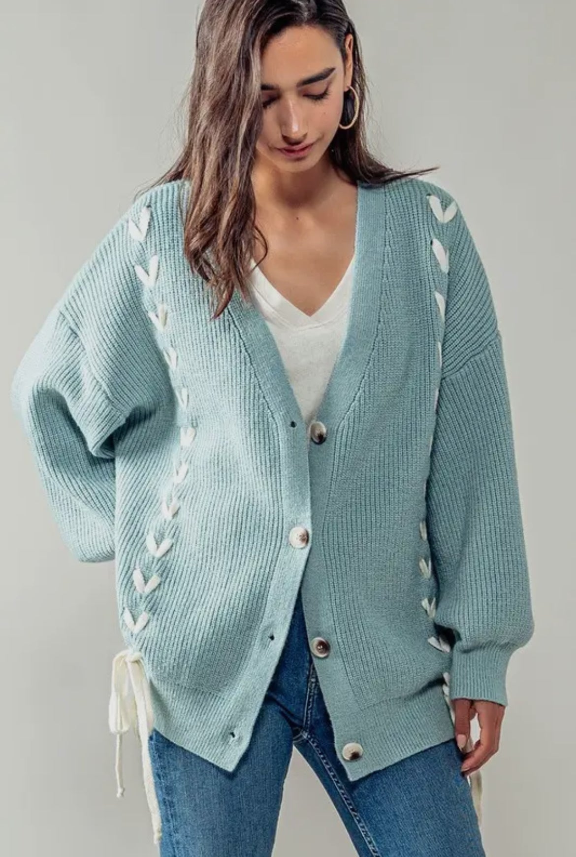 Heartbeat Weave Cardigan Blue S/M or M/L M/L