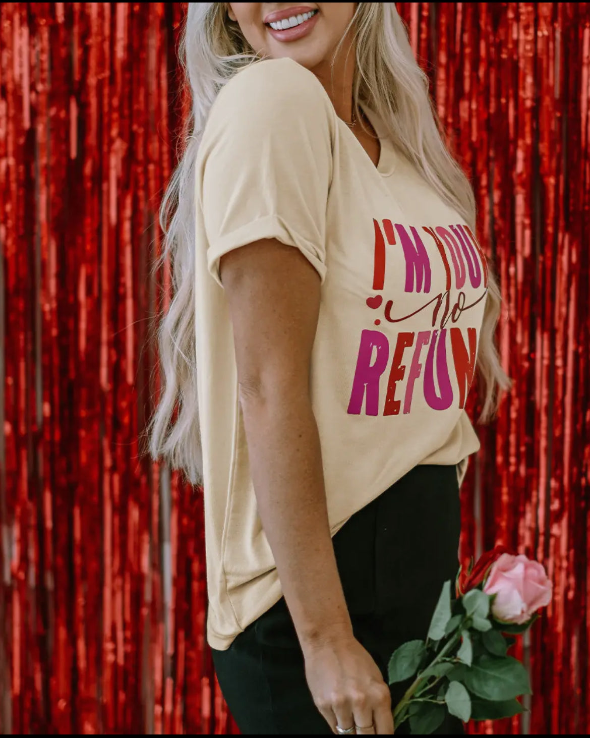 I'm Yours No Refunds Crew Neck Khaki Tee