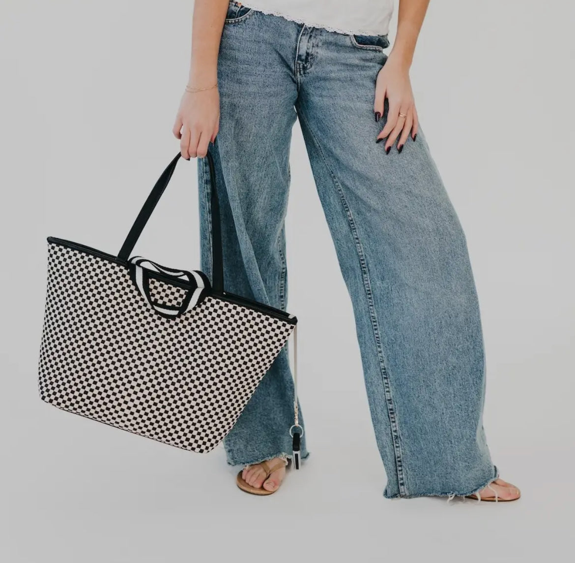 Woven Tiffany Organizer Tote Bag Checkered Black