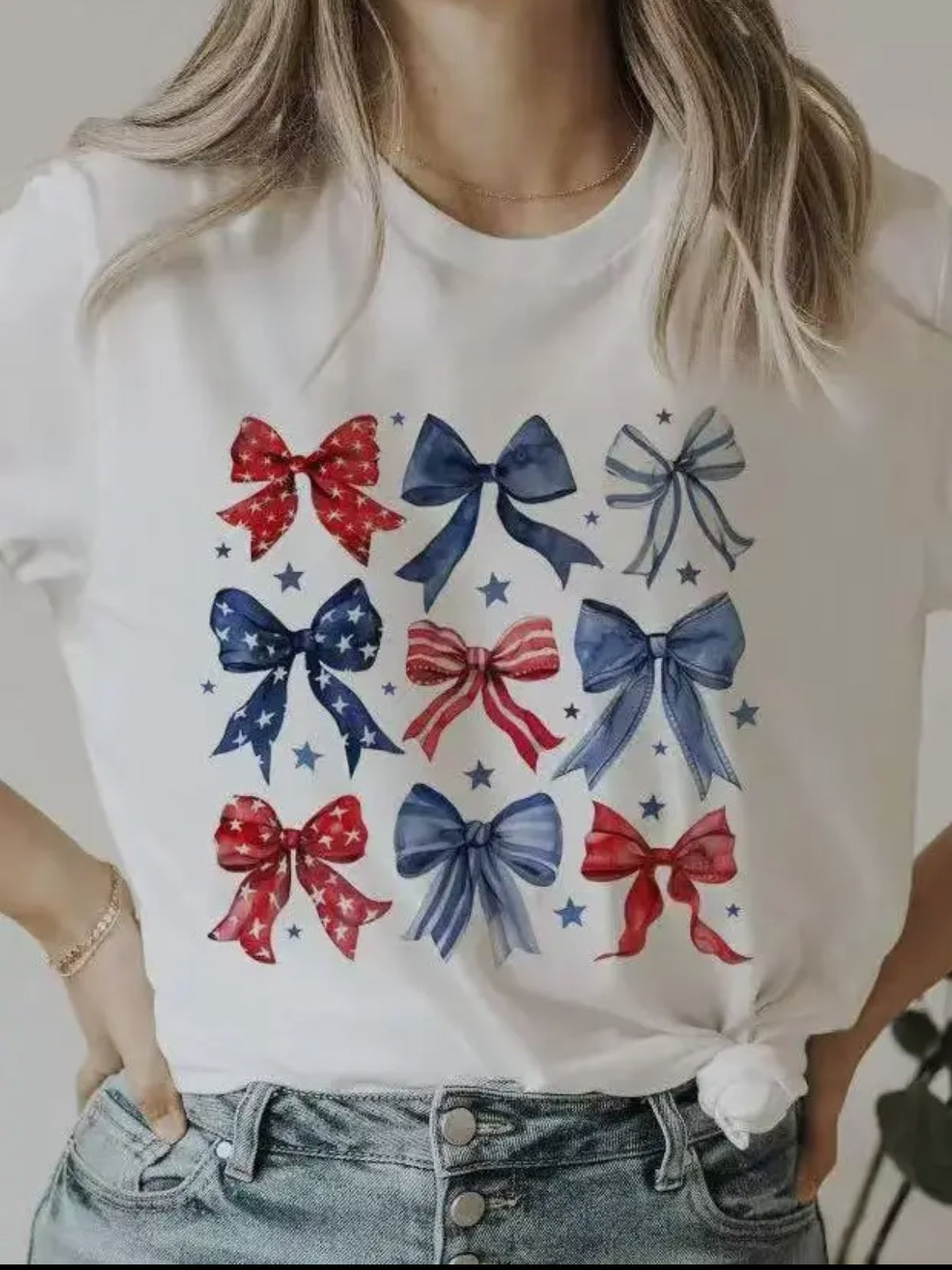 Red White and Blue Bows tee XL