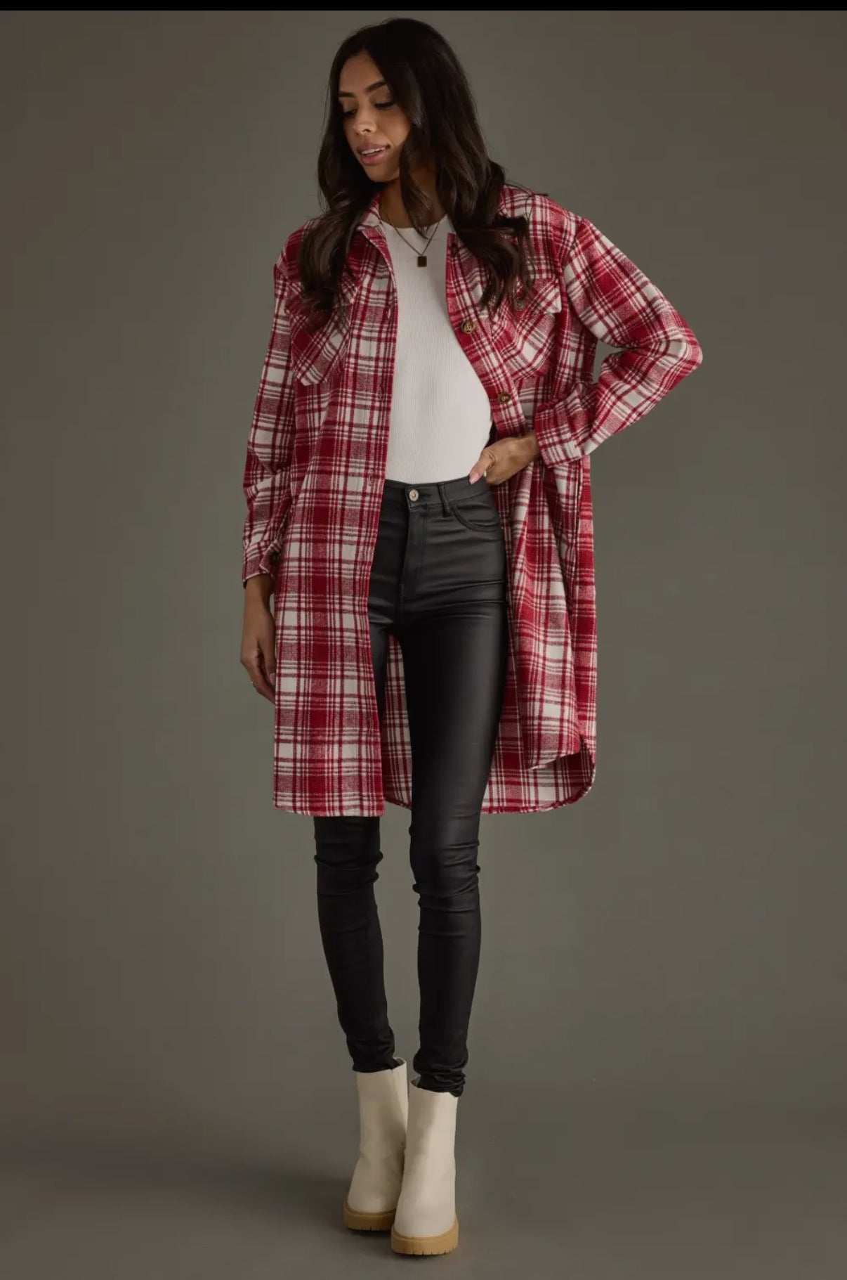Red & White Plaid Long Shacket