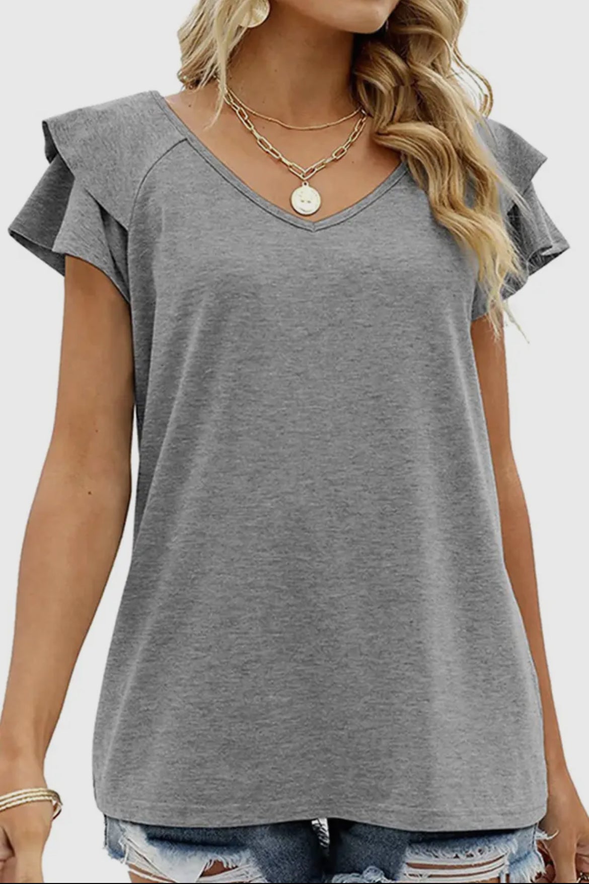 V Neck Double Sleeve Loose Top