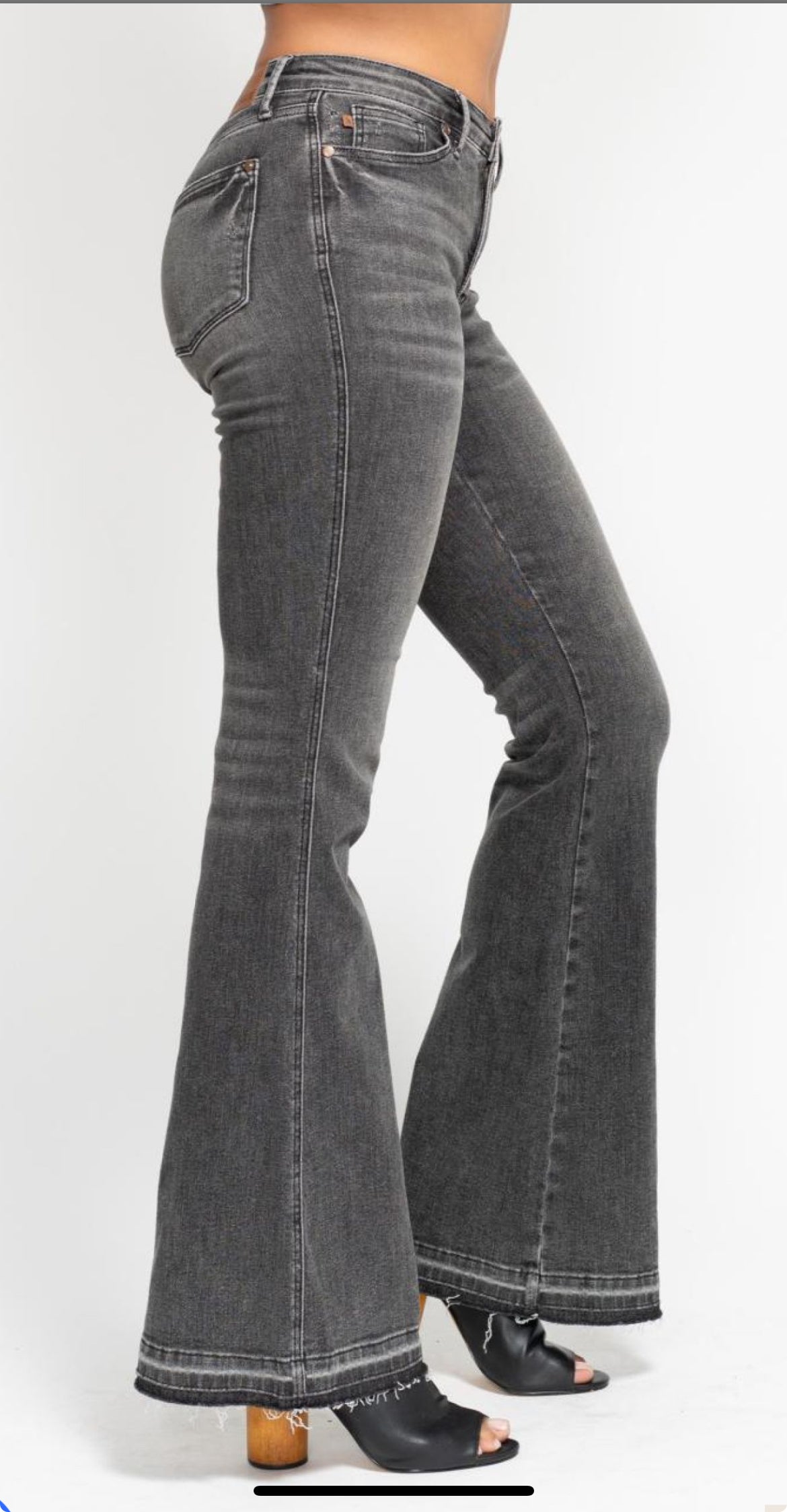 88880 Tummy Control Washed Gray Release Hem Flare