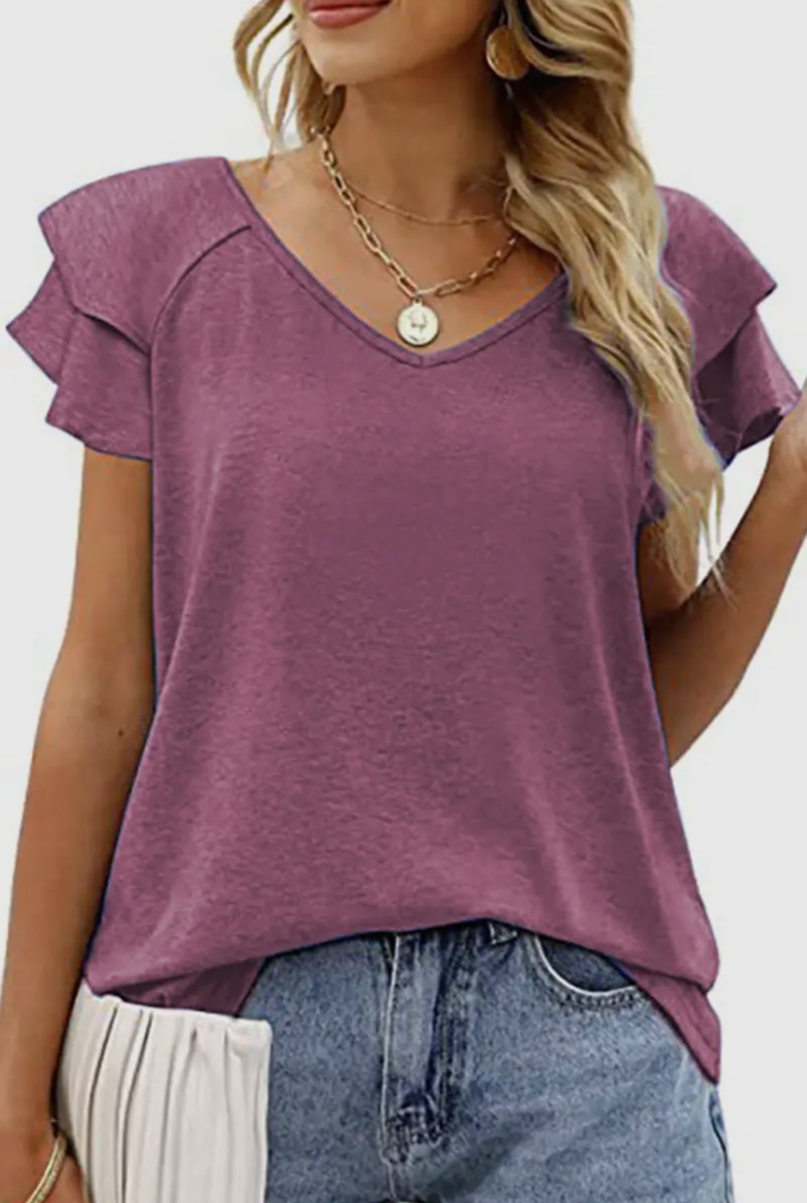 V Neck Double Sleeve Loose Top