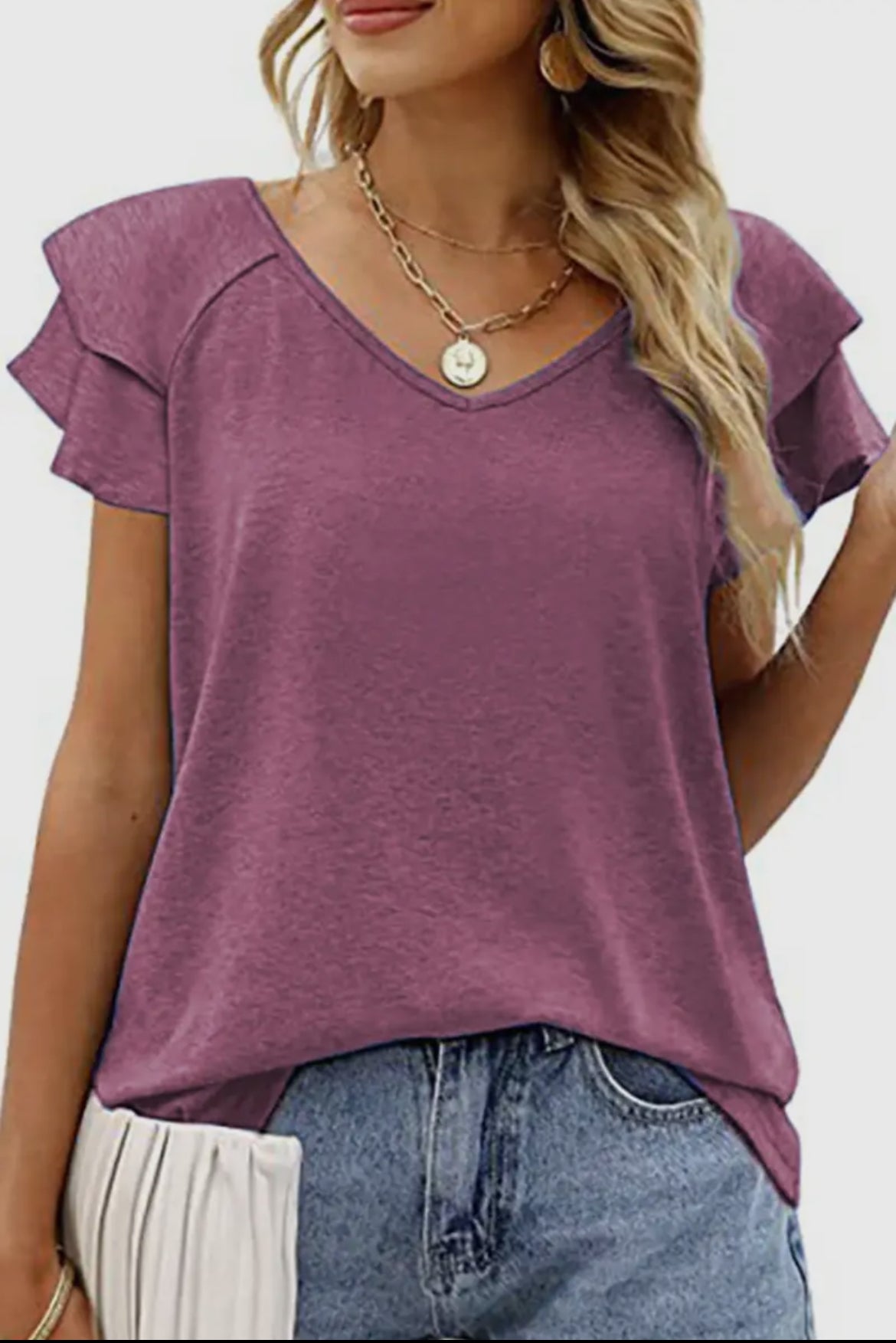 V Neck Double Sleeve Loose Top