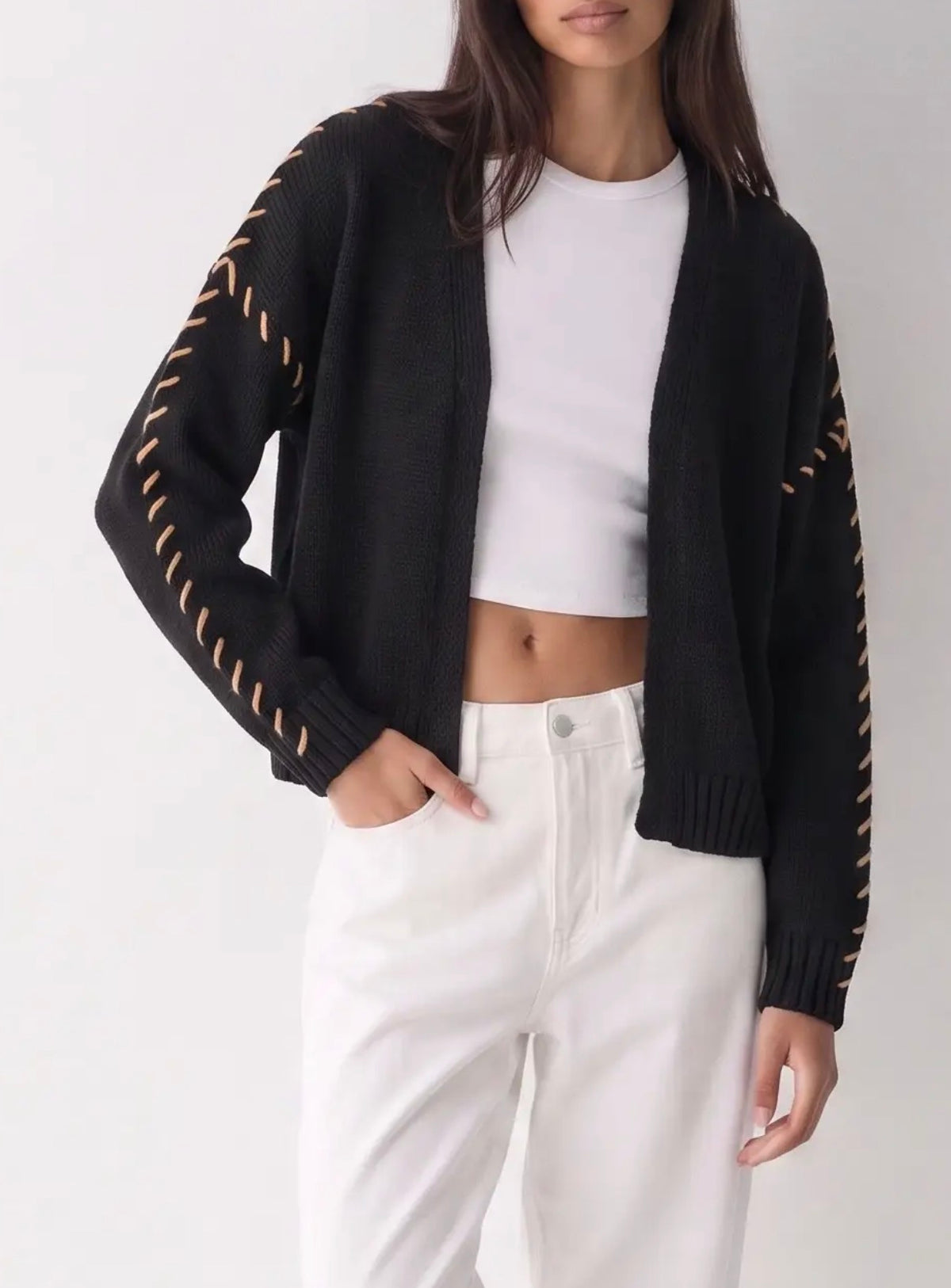 Whip Stitch Cardigan Black w/ Double Horseshoe