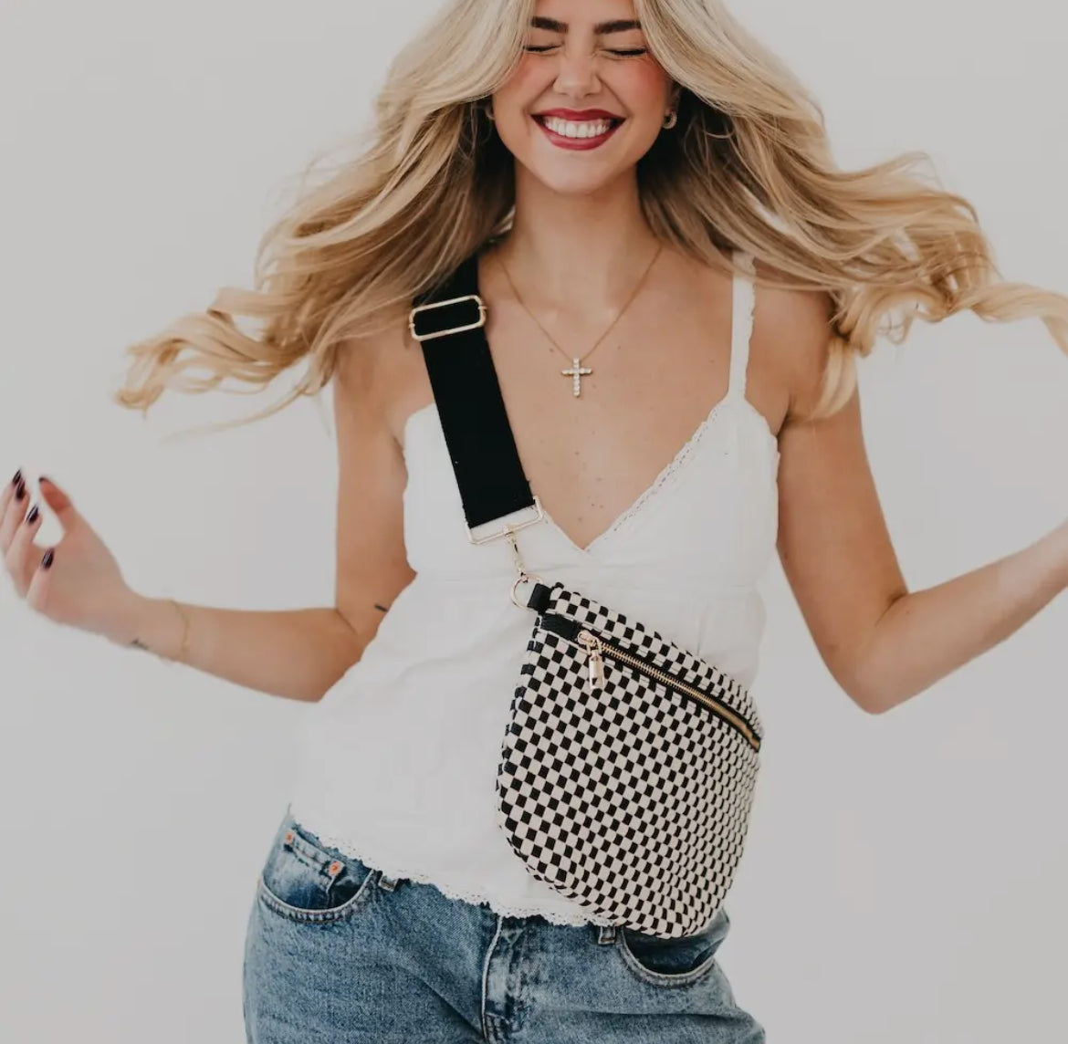 Westlyn Woven Bum Bag Checkered Black
