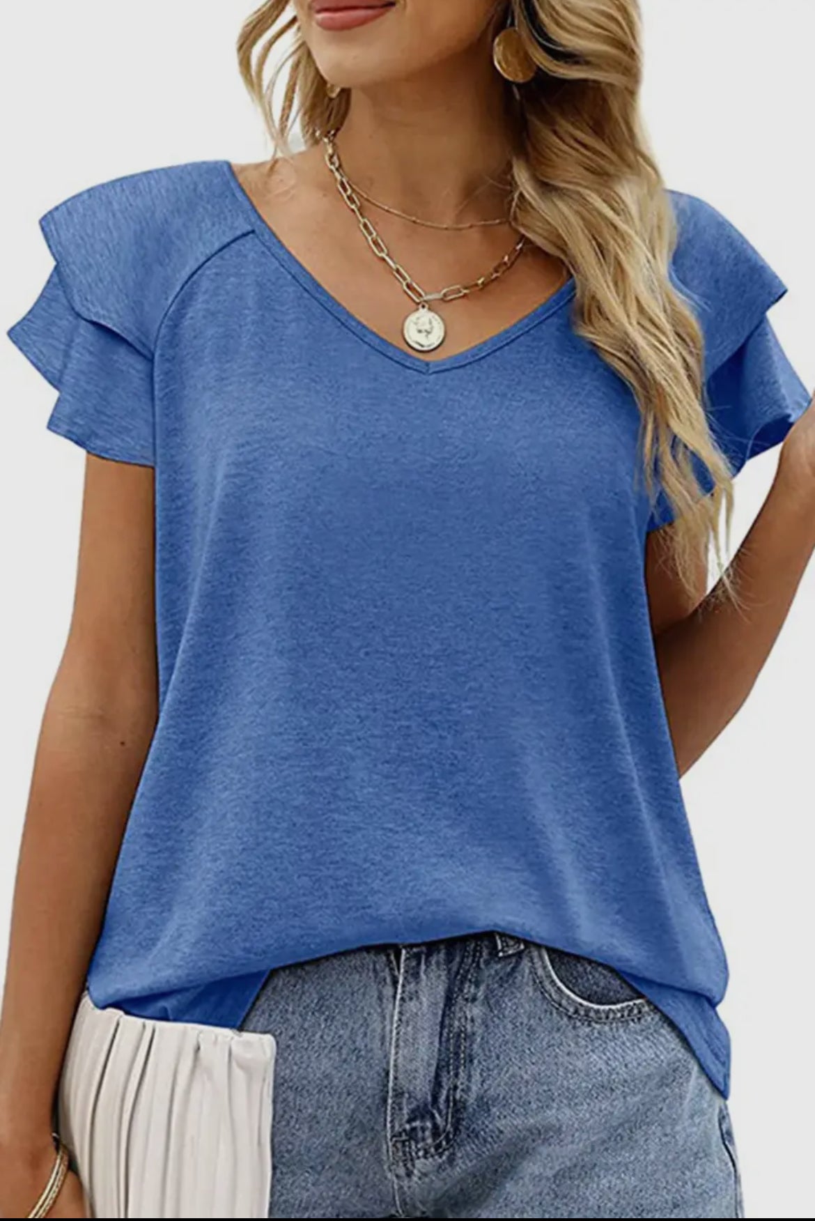 V Neck Double Sleeve Loose Top