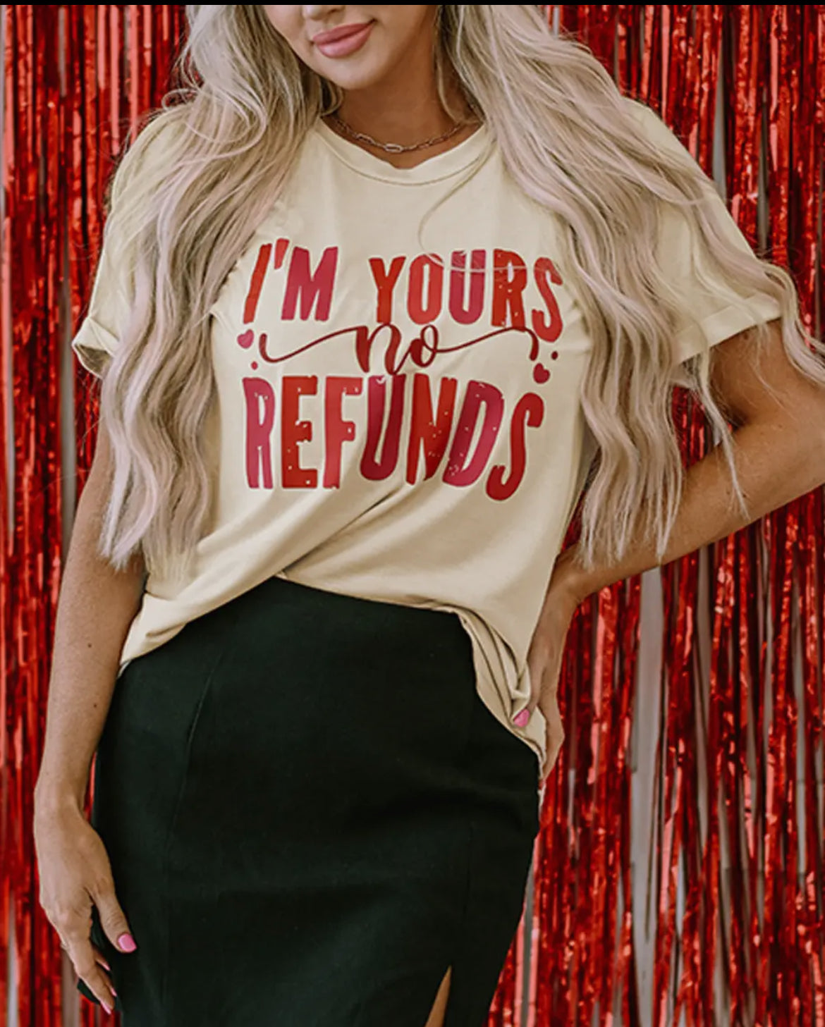 I'm Yours No Refunds Crew Neck Khaki Tee