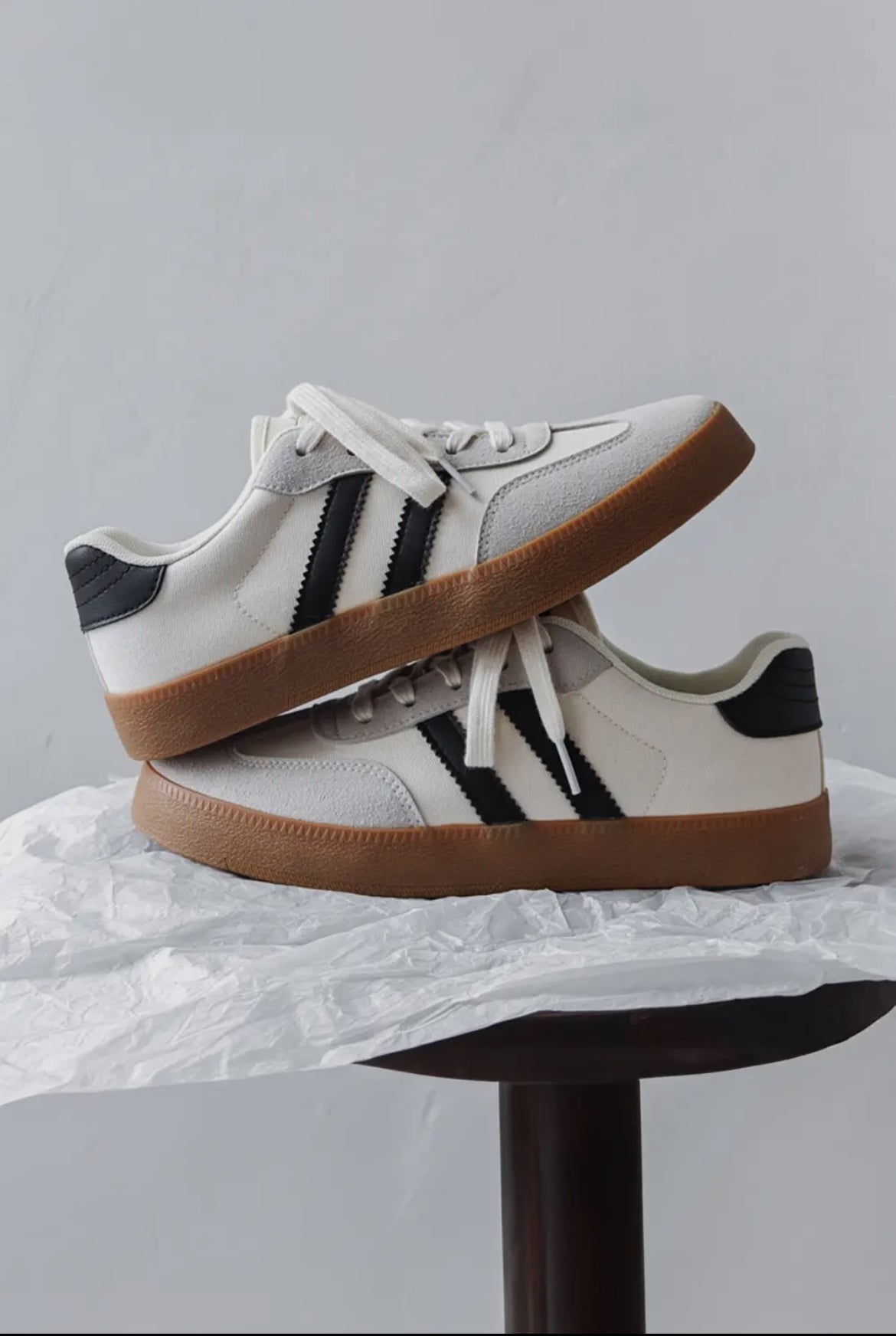 LDC Striped Lace-Up Flat Sneakers White
