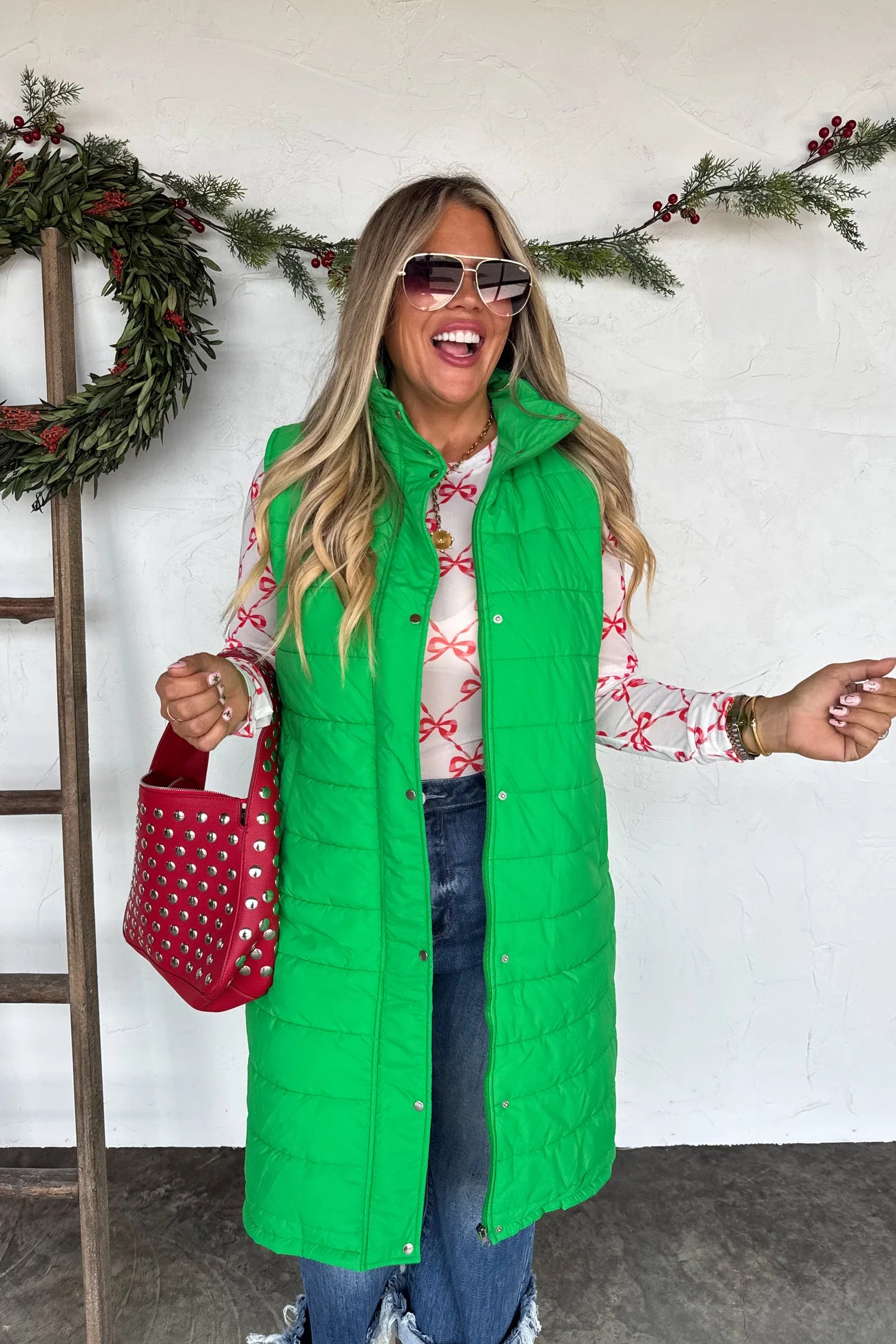 PREORDER Kendall Long Puffer Vest GREEN