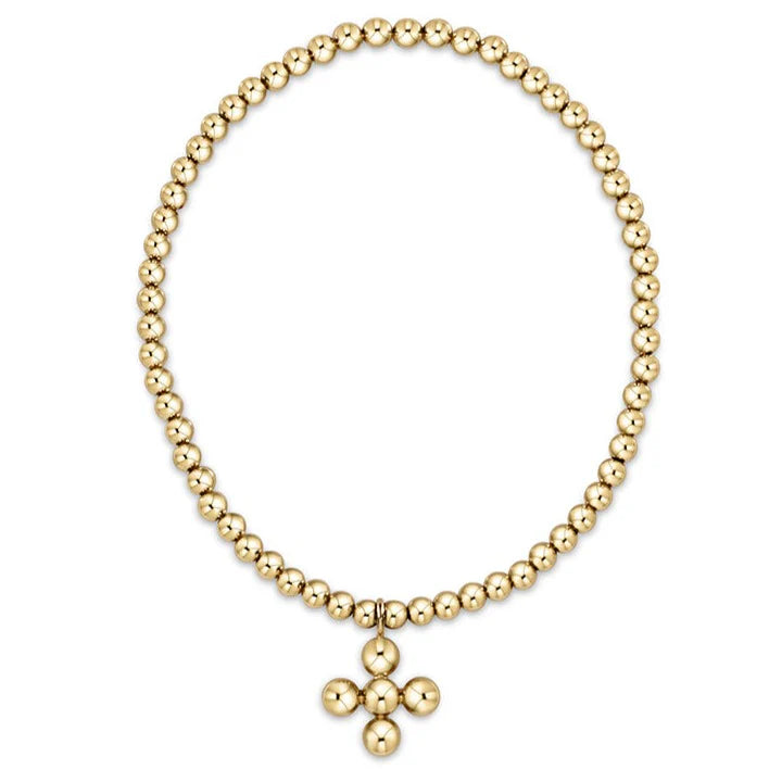 BCLG3CLSCG4 Classic Gold 3mm Bead Bracelet - Classic Beaded Signature Cross Gold Charm - 4mm Bead Gold