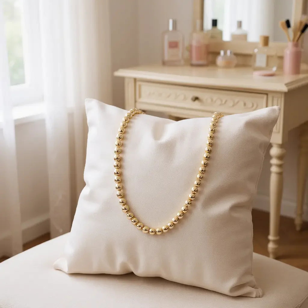 N5842-G005 Beaded Plain 18" Necklace Gold