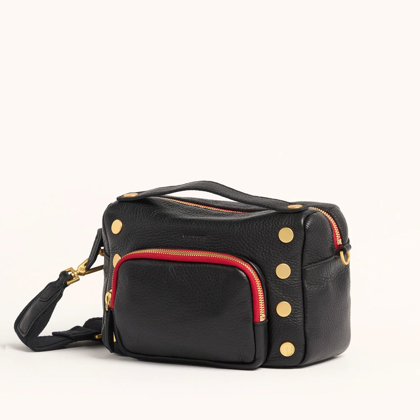 Evan Crossbody Small Cargo Black Brushed Gold Red Zipper
