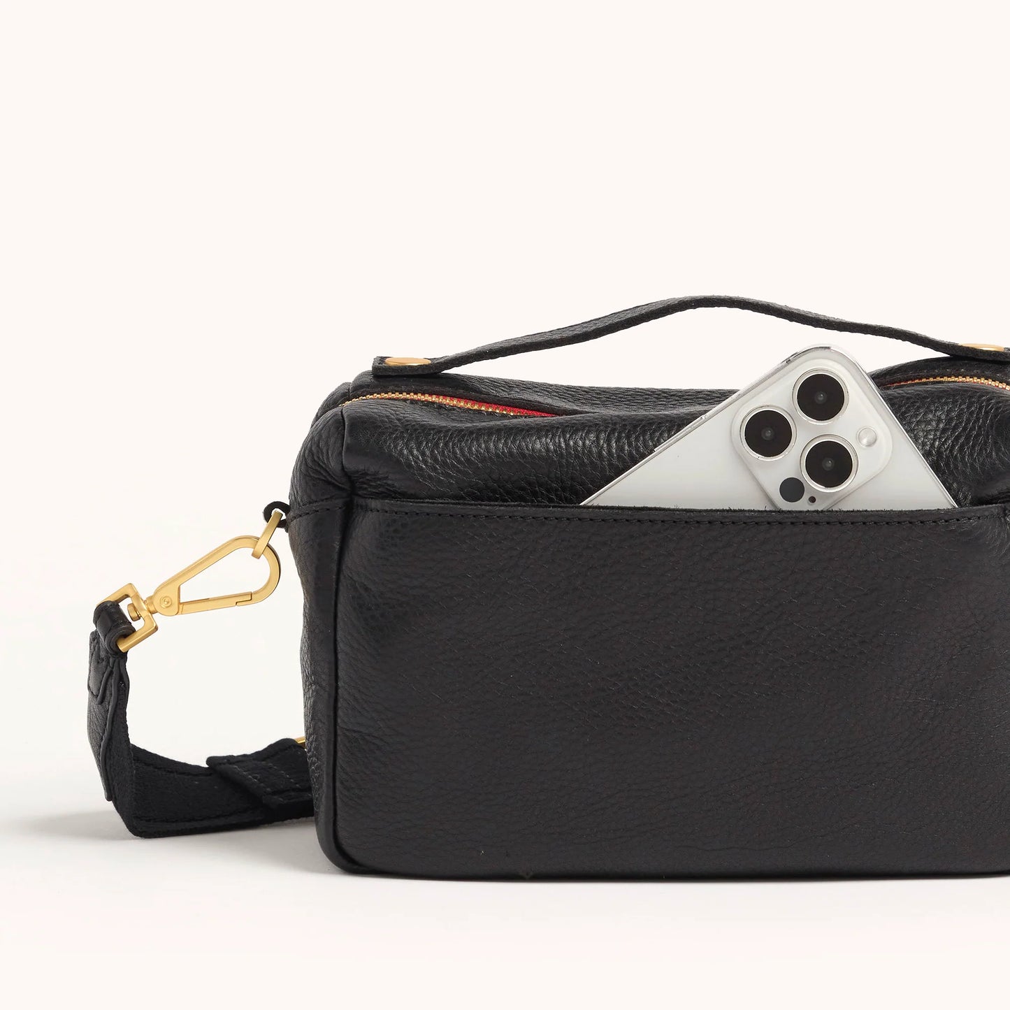 Evan Crossbody Small Cargo Black Brushed Gold Red Zipper