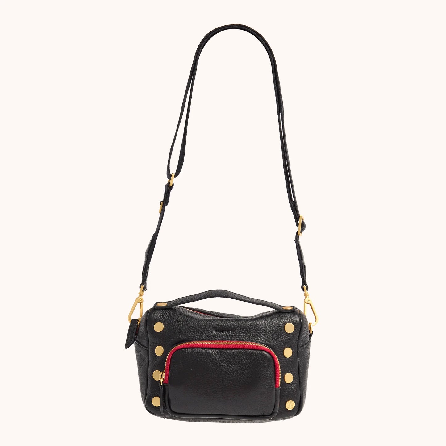 Evan Crossbody Small Cargo Black Brushed Gold Red Zipper