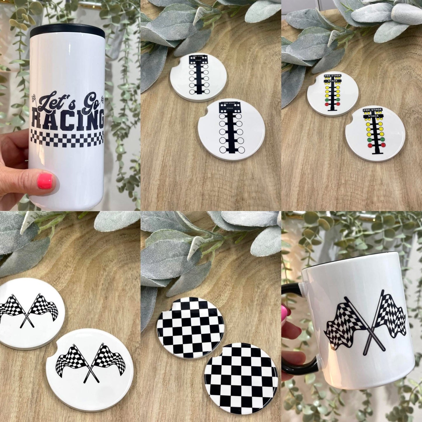 Black/White Checkered Flag Car Coasters