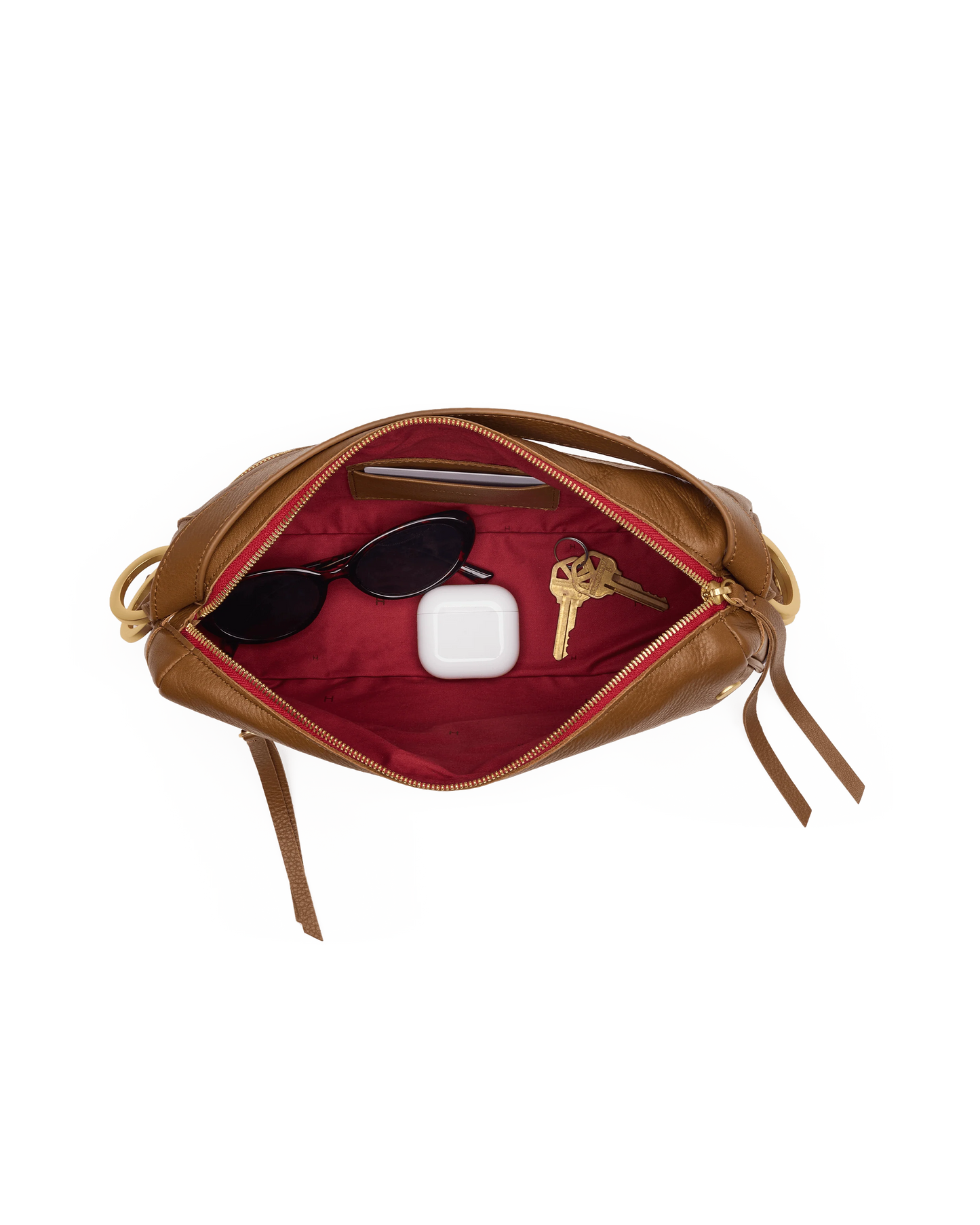 Doxie Medium Mahogany Pebble/Brushed Gold Red Zipper
