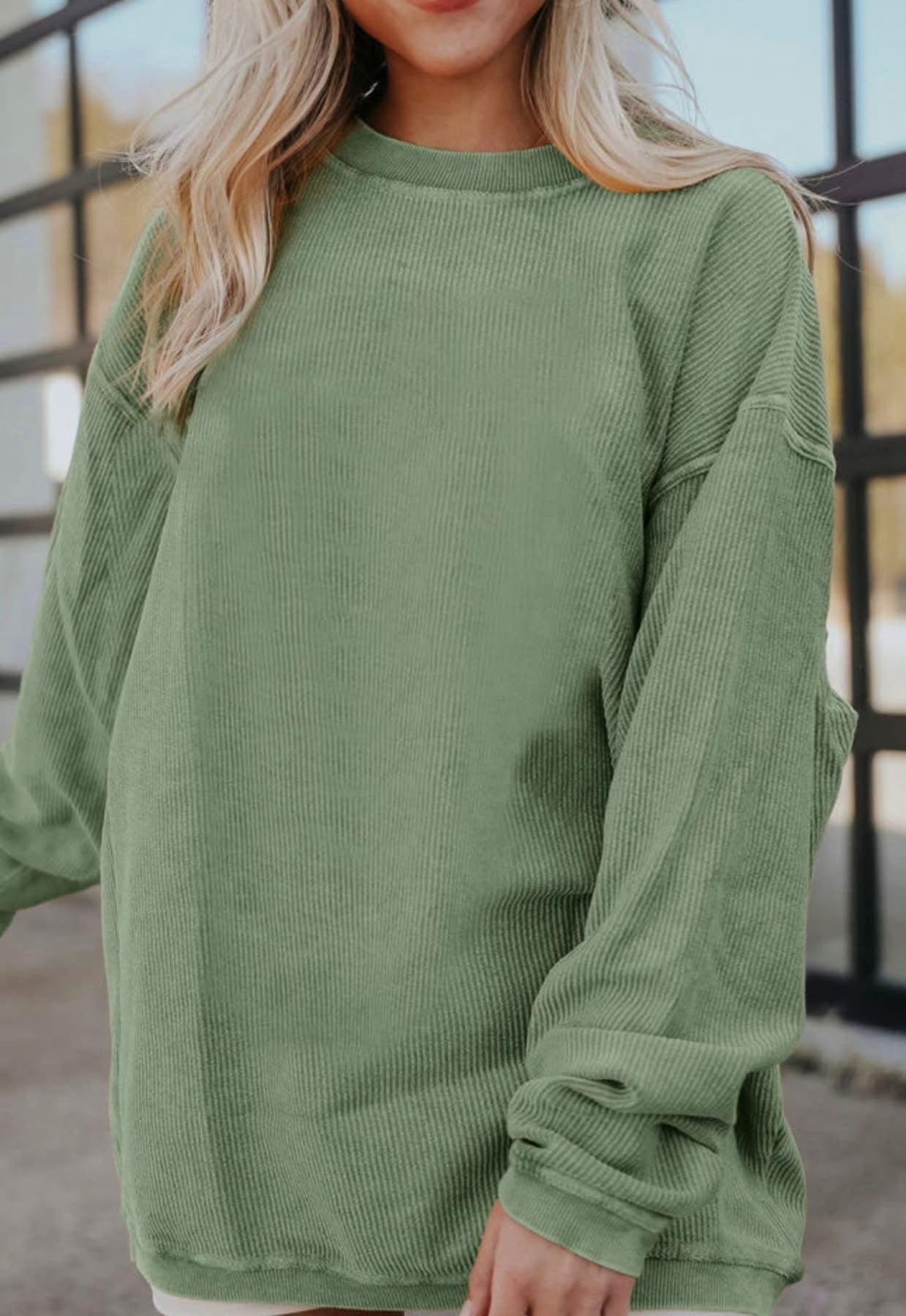 Ribbed Sweatshirt in Green, Orange, Tan, and Pink