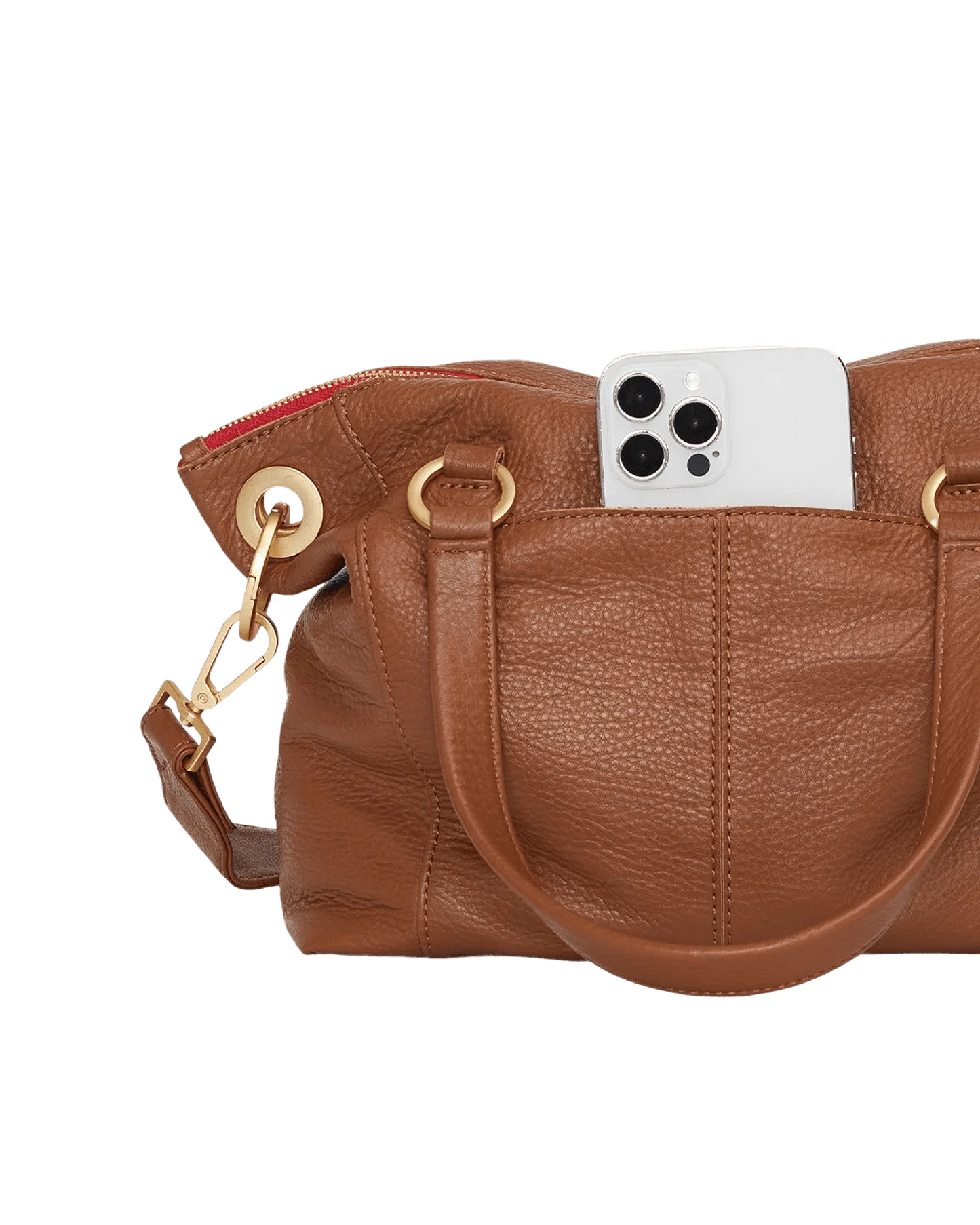 Daniel Medium Mahogany Pebble/Brushed Gold Red Zipper