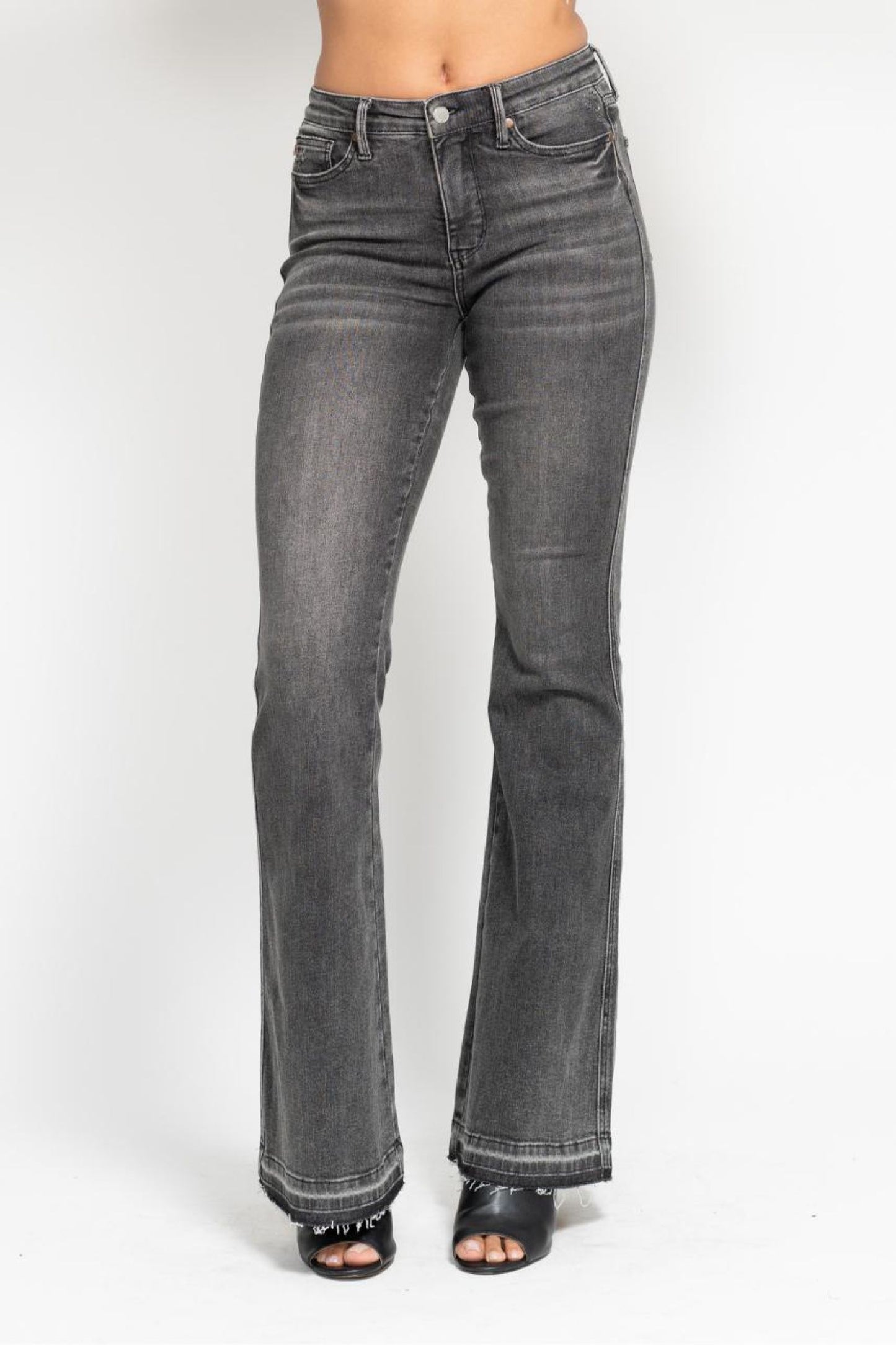 88880 Tummy Control Washed Gray Release Hem Flare