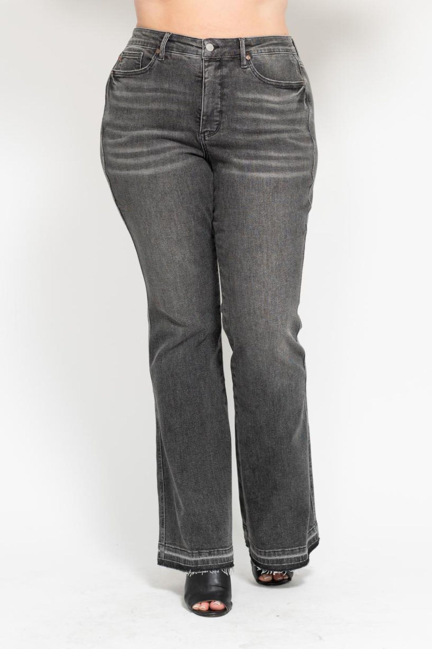 88880 Tummy Control Washed Gray Release Hem Flare