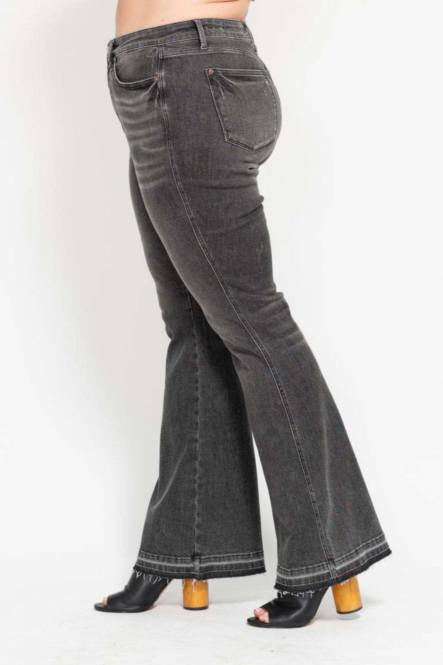 88880 Tummy Control Washed Gray Release Hem Flare