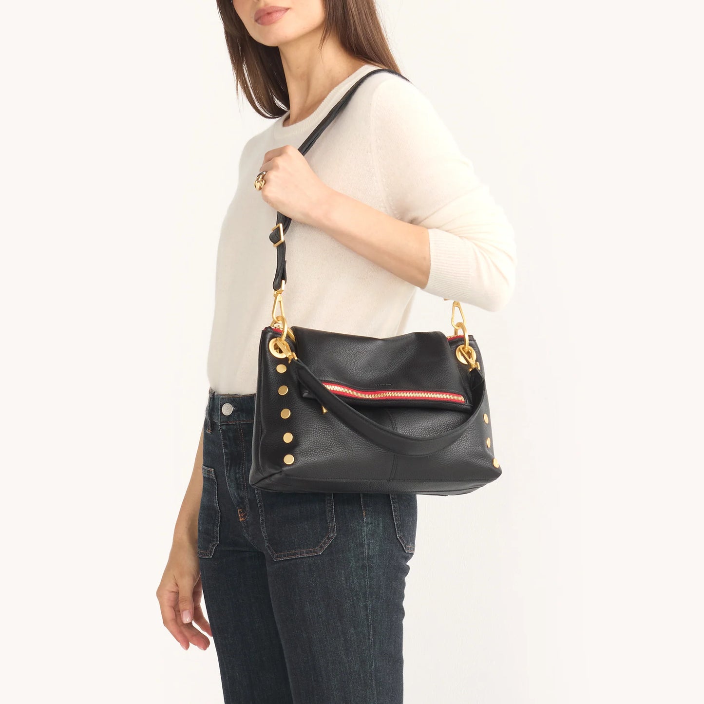 Vip Grand Black Brushed Gold Red Zipper