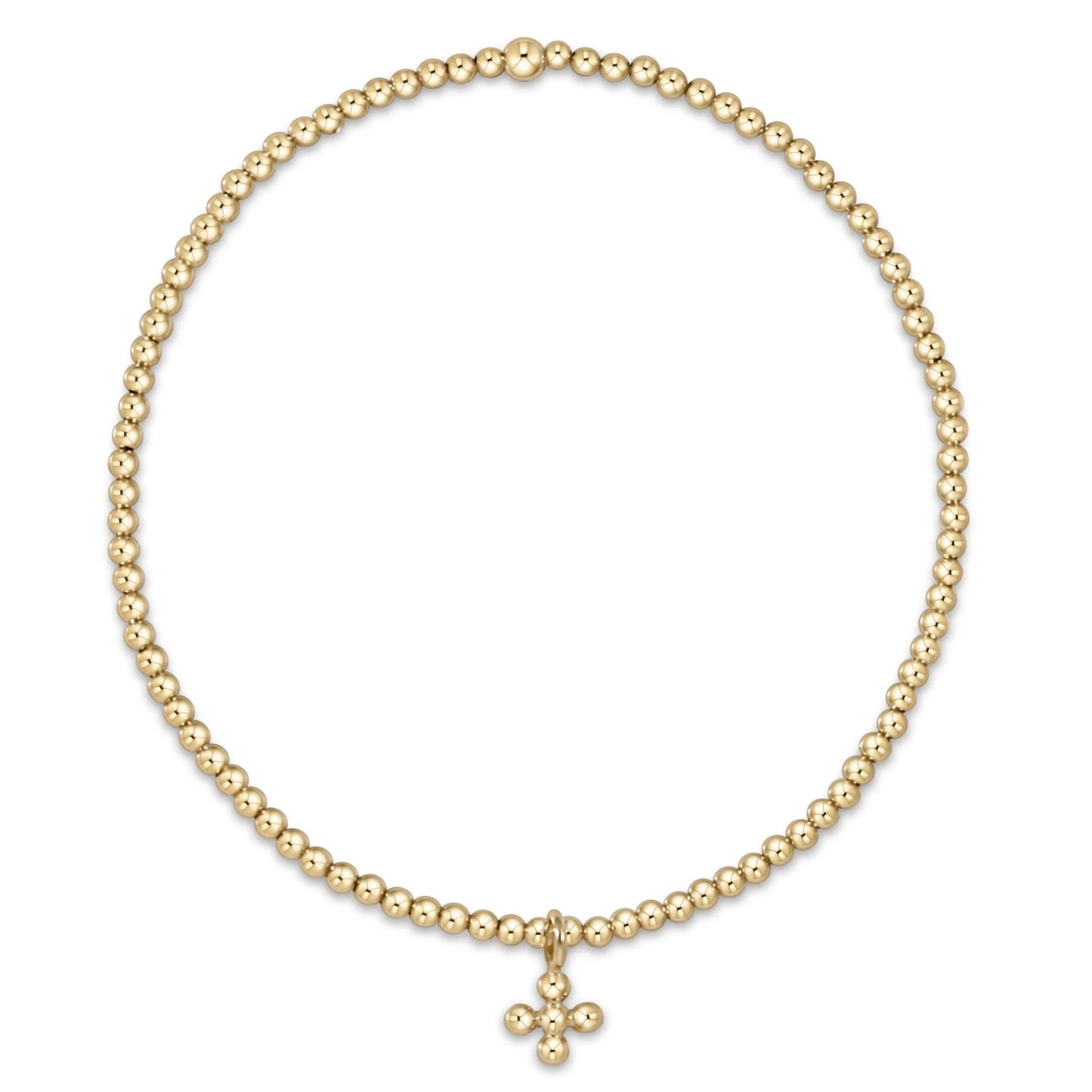 BCLG2CLSCSMG Classic Gold 2mm Bead Bracelet - Classic Beaded Signature Cross Small Gold Charm