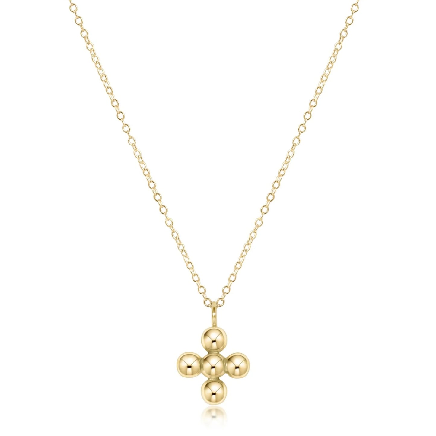 N16GCLSCGC4 16" Necklace Gold - Classic Beaded Signature Cross Gold Charm - 4mm Bead Gold