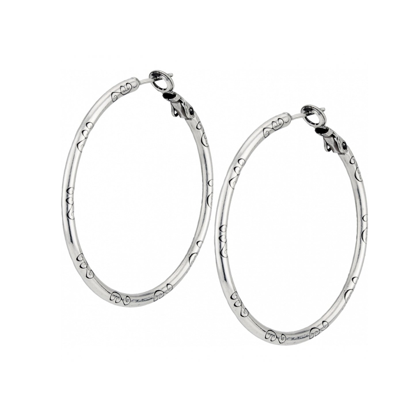 J19530 Silver Lrg Hoop Charm Earrings