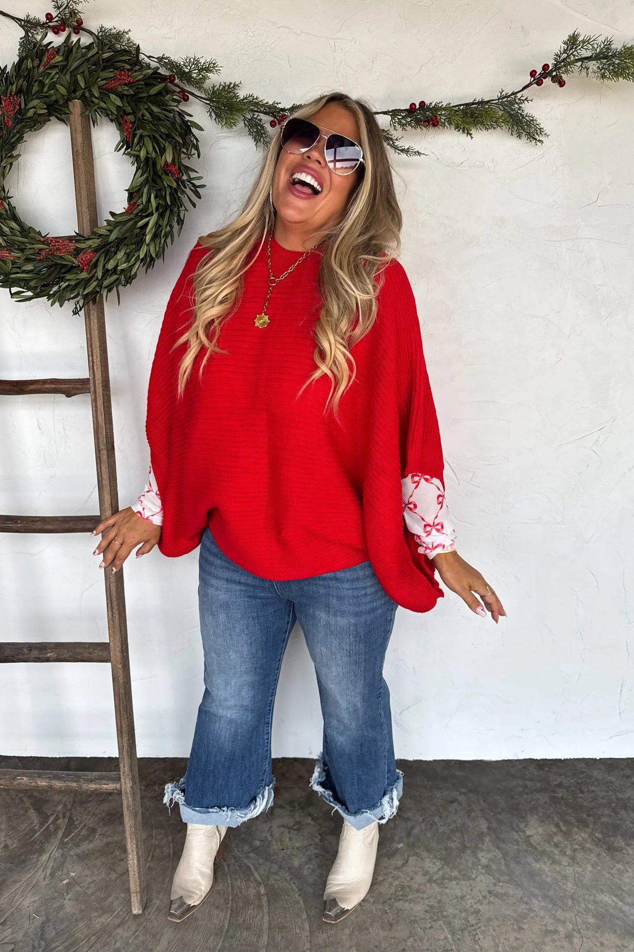 PREORDER Christmas Meg Pullover Poncho RED