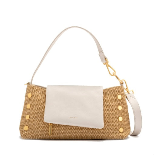 Hammitt Vip Satchel Calla Lily White Raffia Brushed Gold
