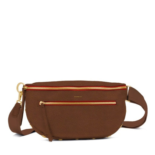 Charles Large Mahogany Pebble Brushed Gold Red Zip