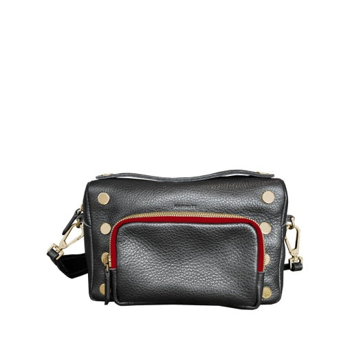 Evan Crossbody Small Cargo Black Brushed Gold Red Zipper
