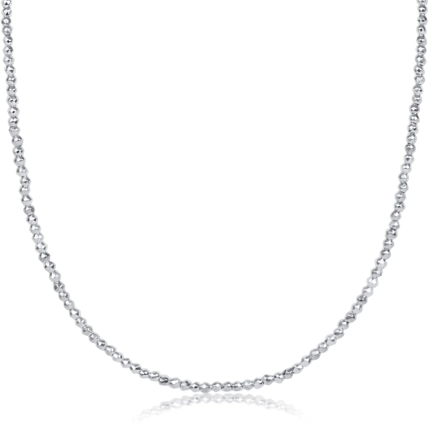 N17BRSILFHEM2 17" Choker Bright Silver Faceted Hematite 2mm Bead